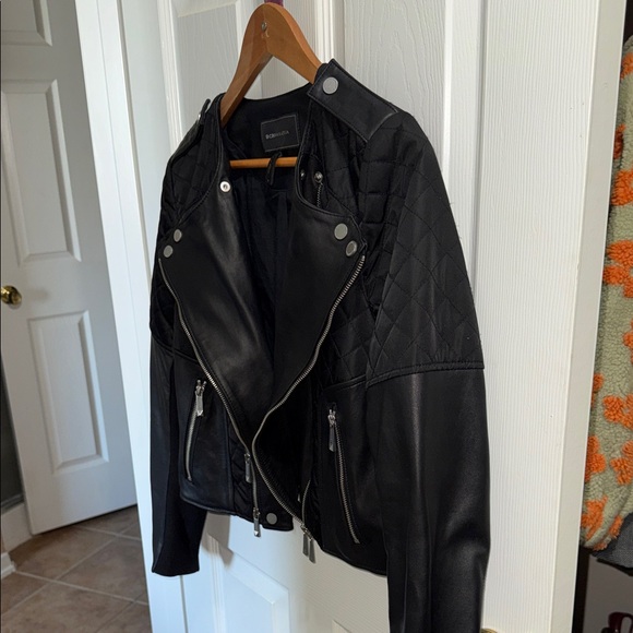 BCBG MAXAZRIA Black Leather Biker Jacket SIZE MEDIUM - Picture 3 of 6